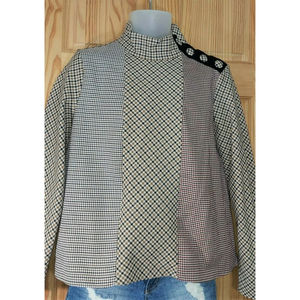 Zara Woman Brown Black Long Sleeve Plaid Houndstooth Patchwork Button Top Size L